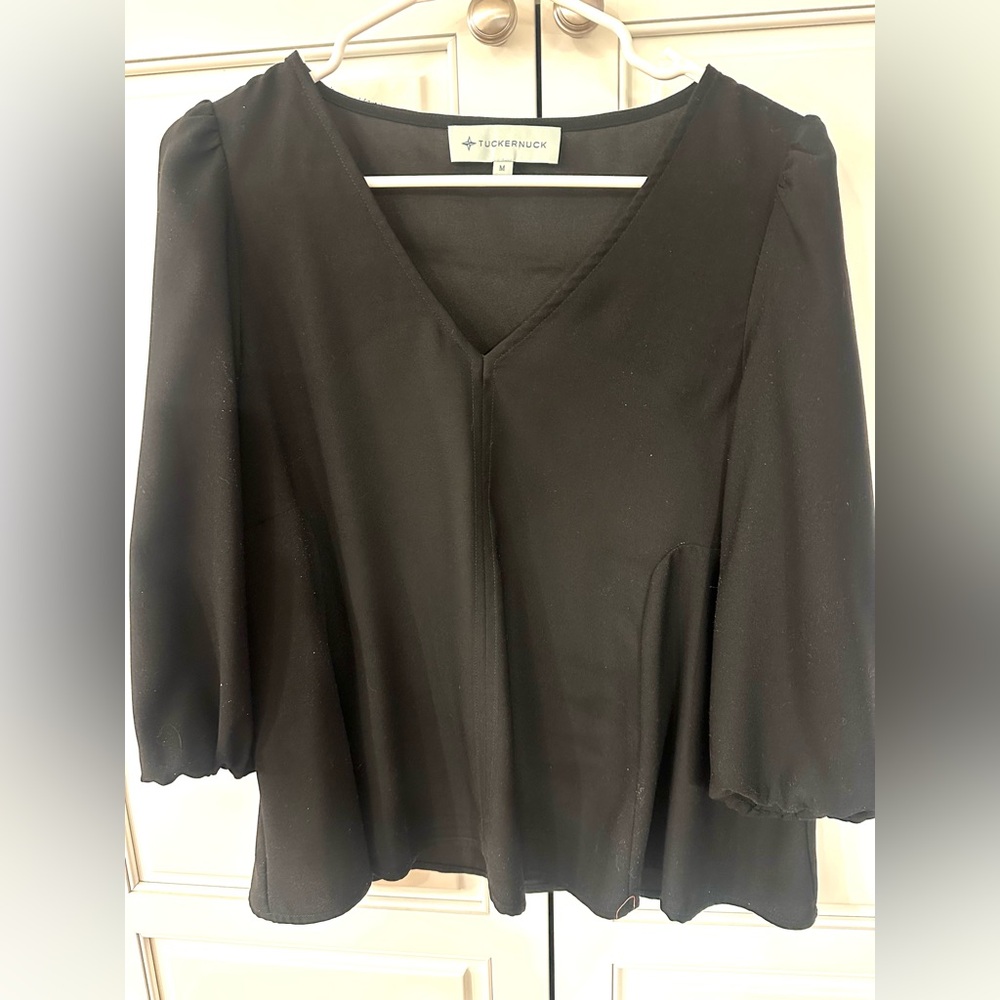 Tuckernuck Black V-Neck Blouse. Medium
